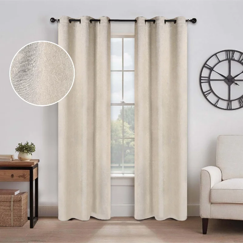 Blackout Senna Solid Textured Grommet Curtain Panels. Set of 2