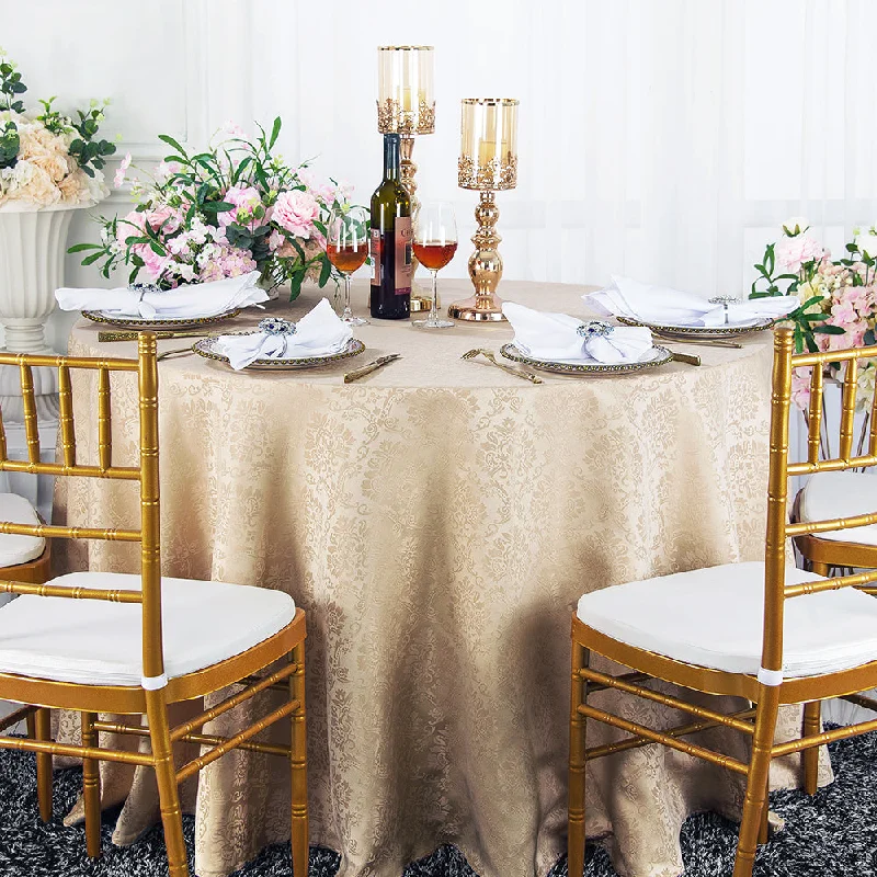 108" Seamless Round Marquis Damask Jacquard Polyester (220 GSM) Tablecloth - Champagne (1pc)