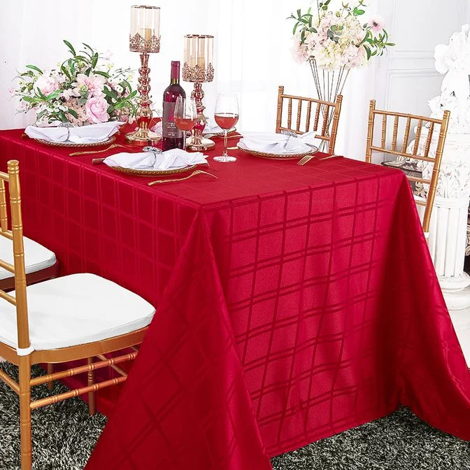 90"x156" Seamless Rectangular Plaid Jacquard Polyester (220 GSM) Tablecloth - Apple Red (1pc)