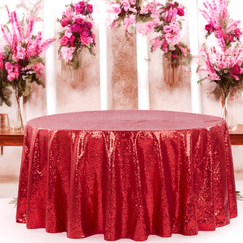 Glitz Sequins 120" Round Tablecloth - Apple Red