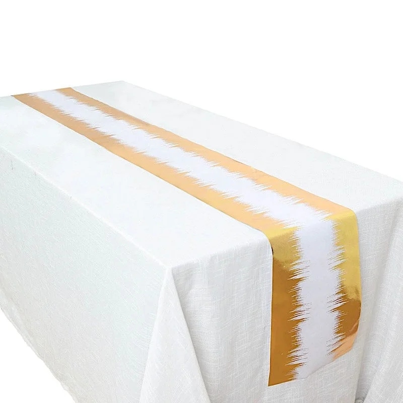 11"x108" Metallic Icicle Print Non Woven Fabric Table Runner - White and Gold