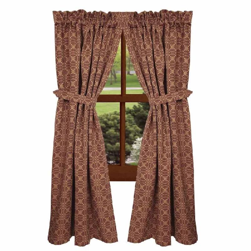 Barn Red Tan Marshfield Jacquard 63" Panels Lined P6106017