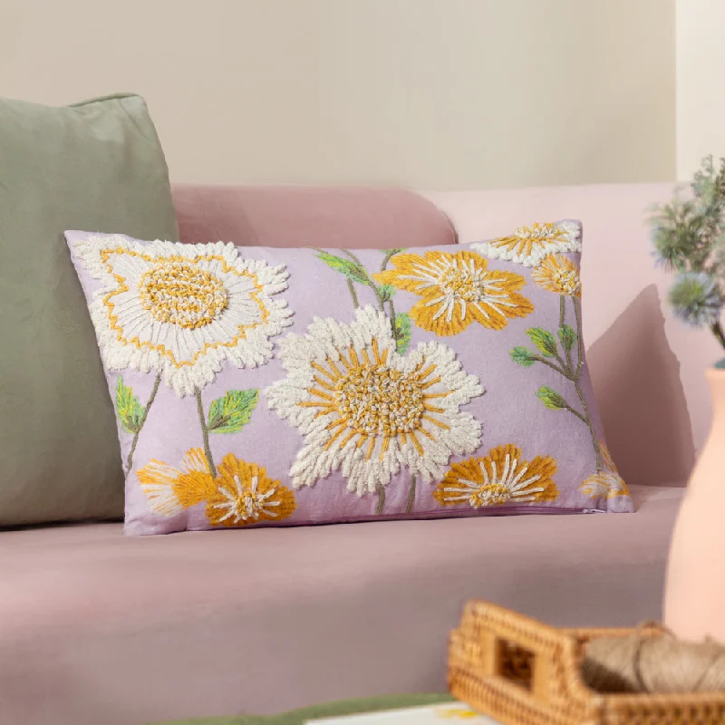 Chrysantha Floral Embroidered Cushion Lilac