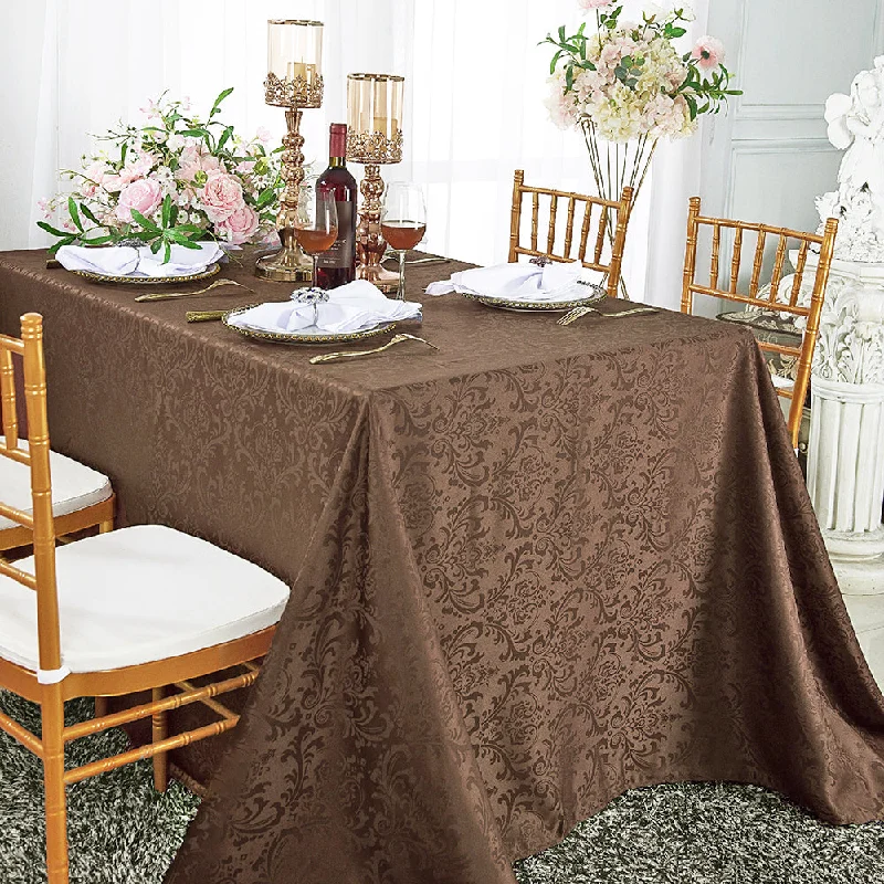 90"x156" Seamless Rectangular Floral Damask Jacquard Polyester (220 GSM) Tablecloth - Chocolate (1pc)