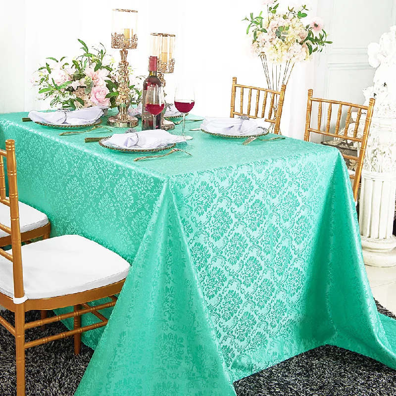 90"x132" Seamless Rectangular Marquis Damask Jacquard Polyester (220 GSM) Tablecloth - Tiff Blue/Aqua Blue (1pc)