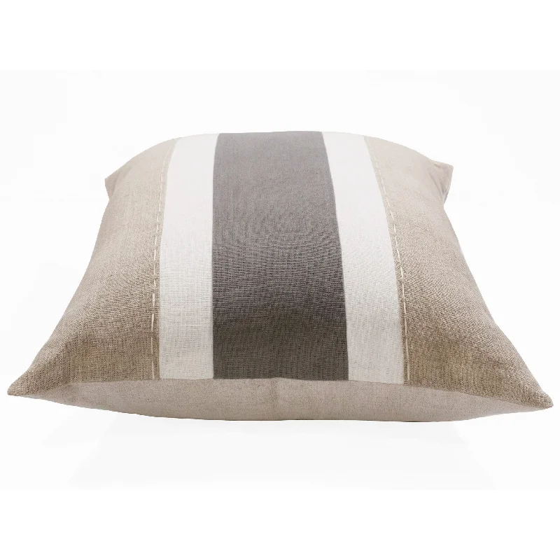 20" X 20" Gray And Tan Linen Striped Zippered Pillow