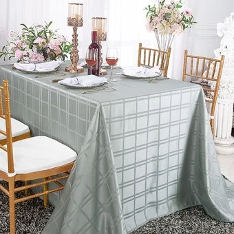 90"x156" Seamless Rectangular Plaid Jacquard Polyester (220 GSM) Tablecloth - Silver (1pc)