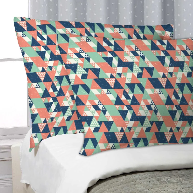 ArtzFolio Blue Orange Green Triangles Pillow Cover Case