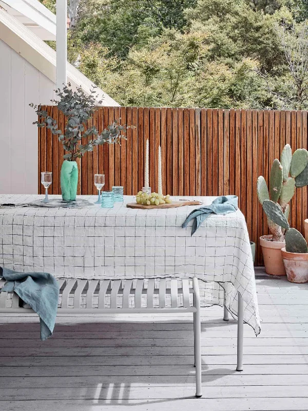 100% Linen Tablecloth in Black Grid