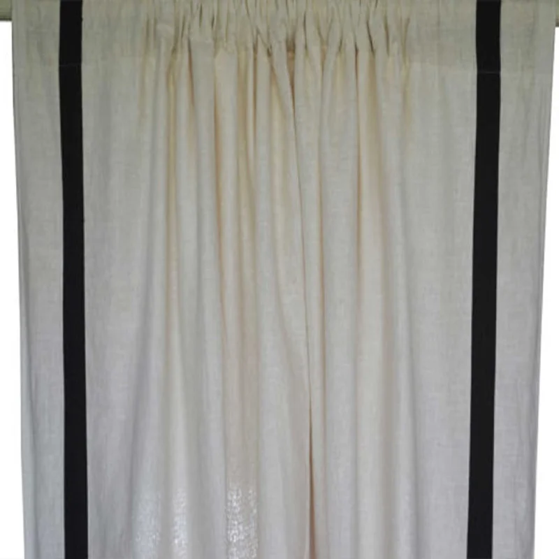 Ivory Linen Curtain With Grey Trim