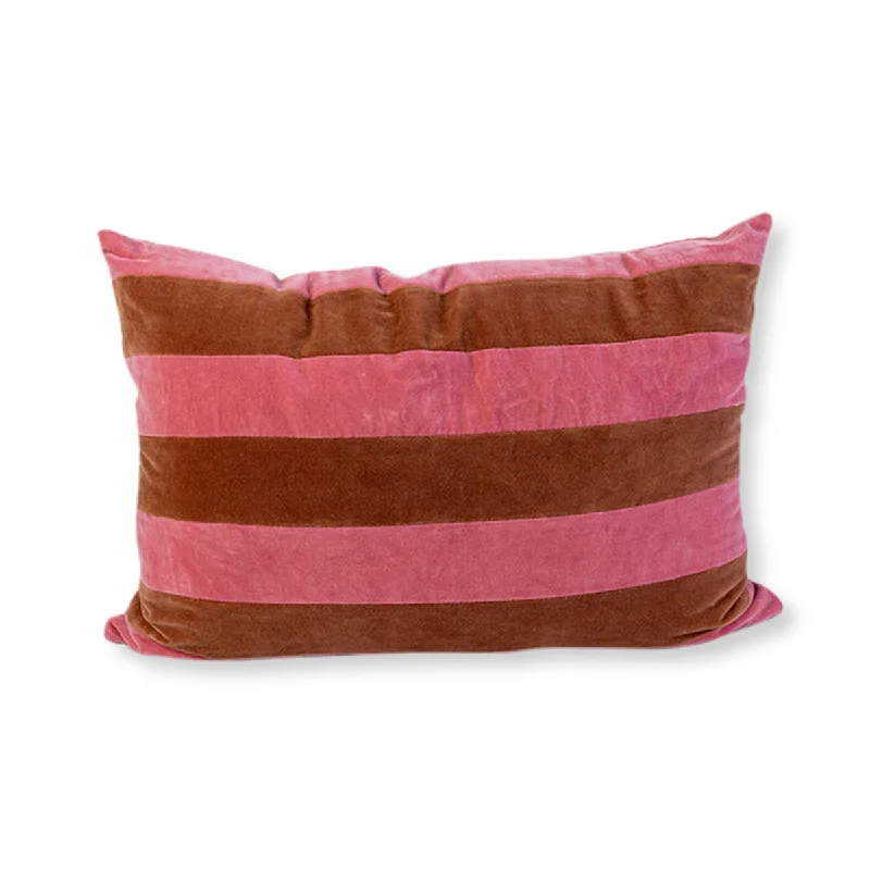 Striped Velvet Lumbar Pillow - Light Pink + Rust - Case Only