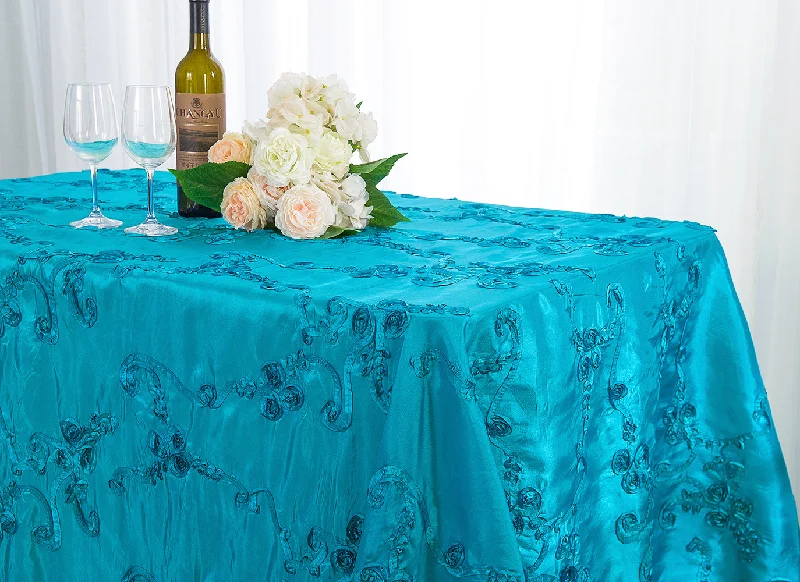 90"x156" Seamless Rectangular Ribbon Taffeta Tablecloth - Turquoise (1pc)