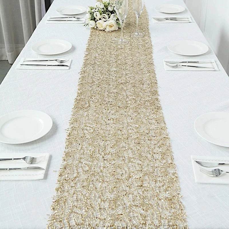 12" x 108" Sequined Mesh Schiffli Lace Table Runner