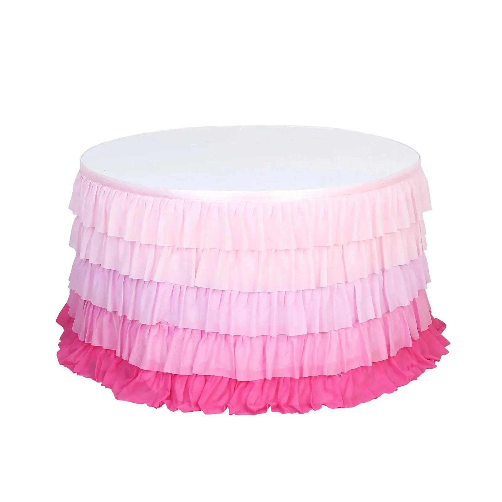 14 ft Chiffon 5 Tier Ruffled Tutu Table Skirt with Satin Backing