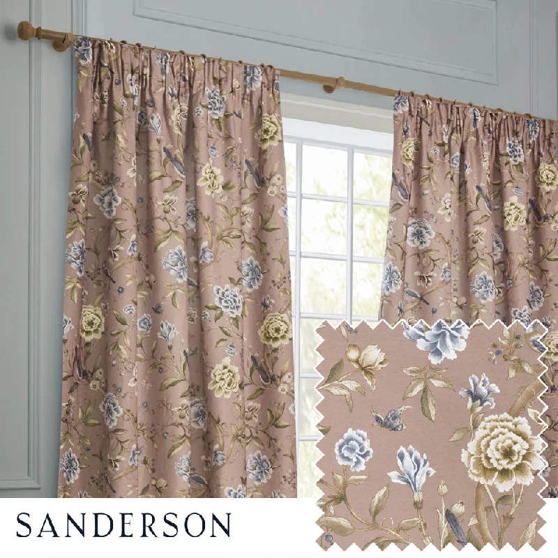 Porcelain Garden Printed Chenille Pencil Pleat Curtains Blush