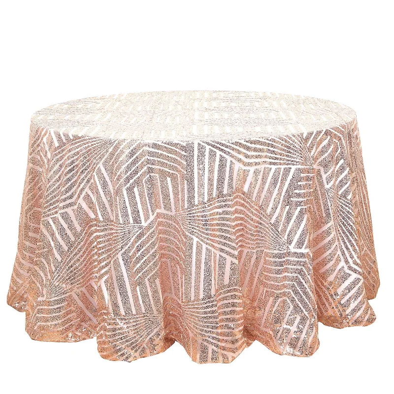 120" Tulle Round Tablecloth with Sequins and Geometric Pattern