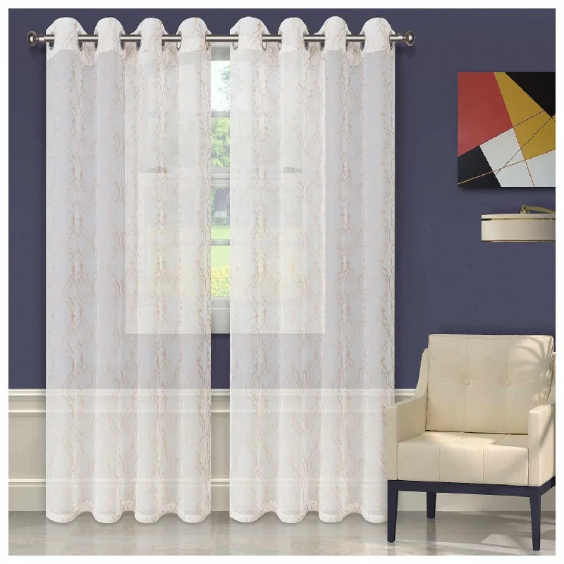 Imperial Trellis Embroidered Sheer Grommet Curtain Panel Set